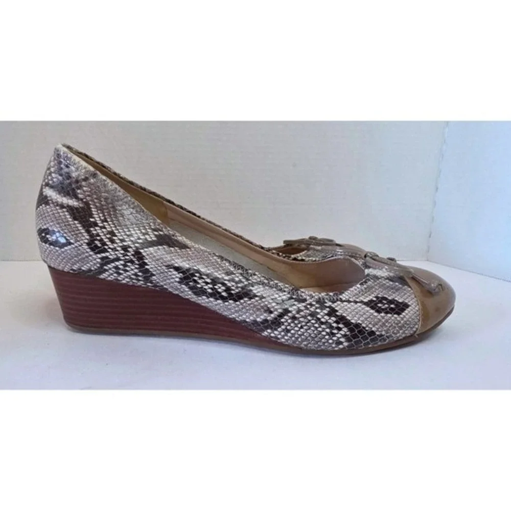 Cole Haan Air Tali Lace Snake Print Wedge Shoe W/Tan Patent Cap‎ Toe SZ 10M